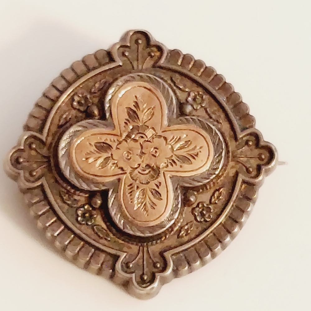 Antique Gold victorian etched morning brooch victorian hair brooch